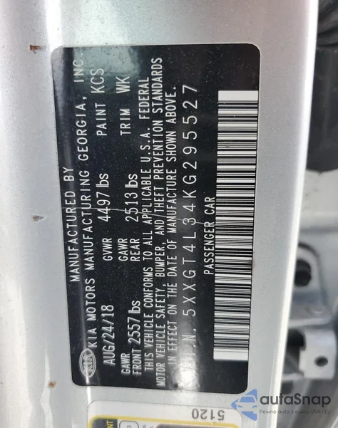 2019 Kia Optima Lx из США, поврежденный, VIN 5XXGT4L34KG295527